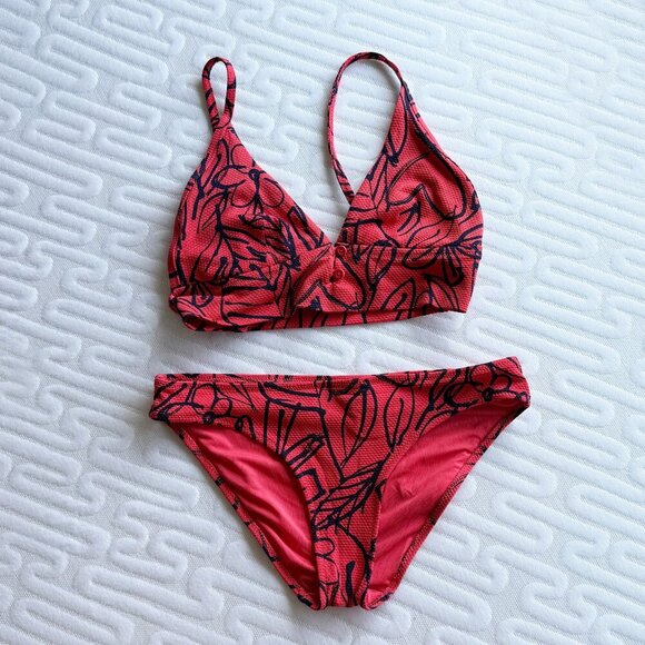 ❤️ AE Aerie Bikini Set Deep Orange Navy Floral Pattern Women’s Size SP - Picture 1 of 6